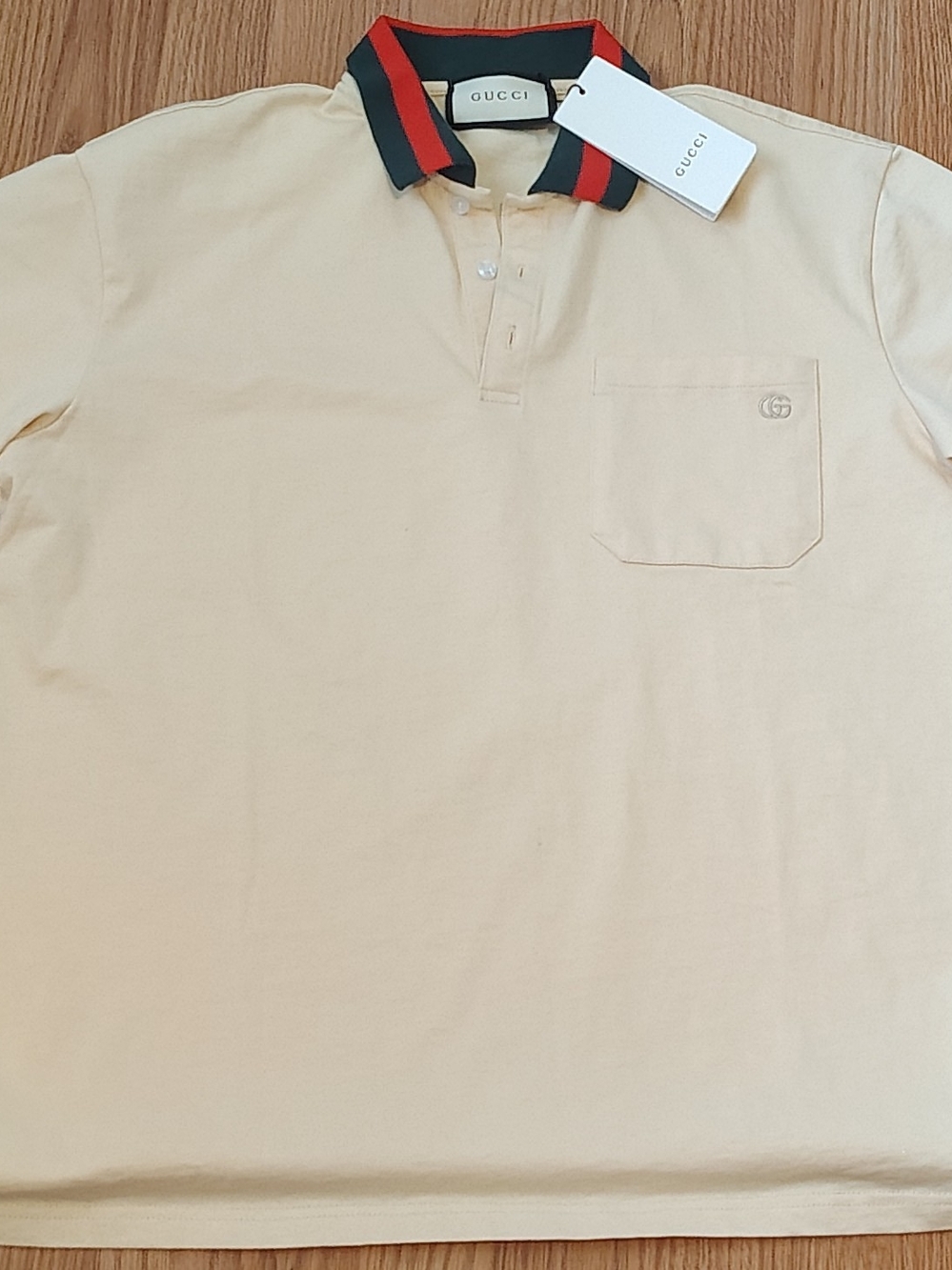 Gucci Beige Polo with Black and Red Trim Collar